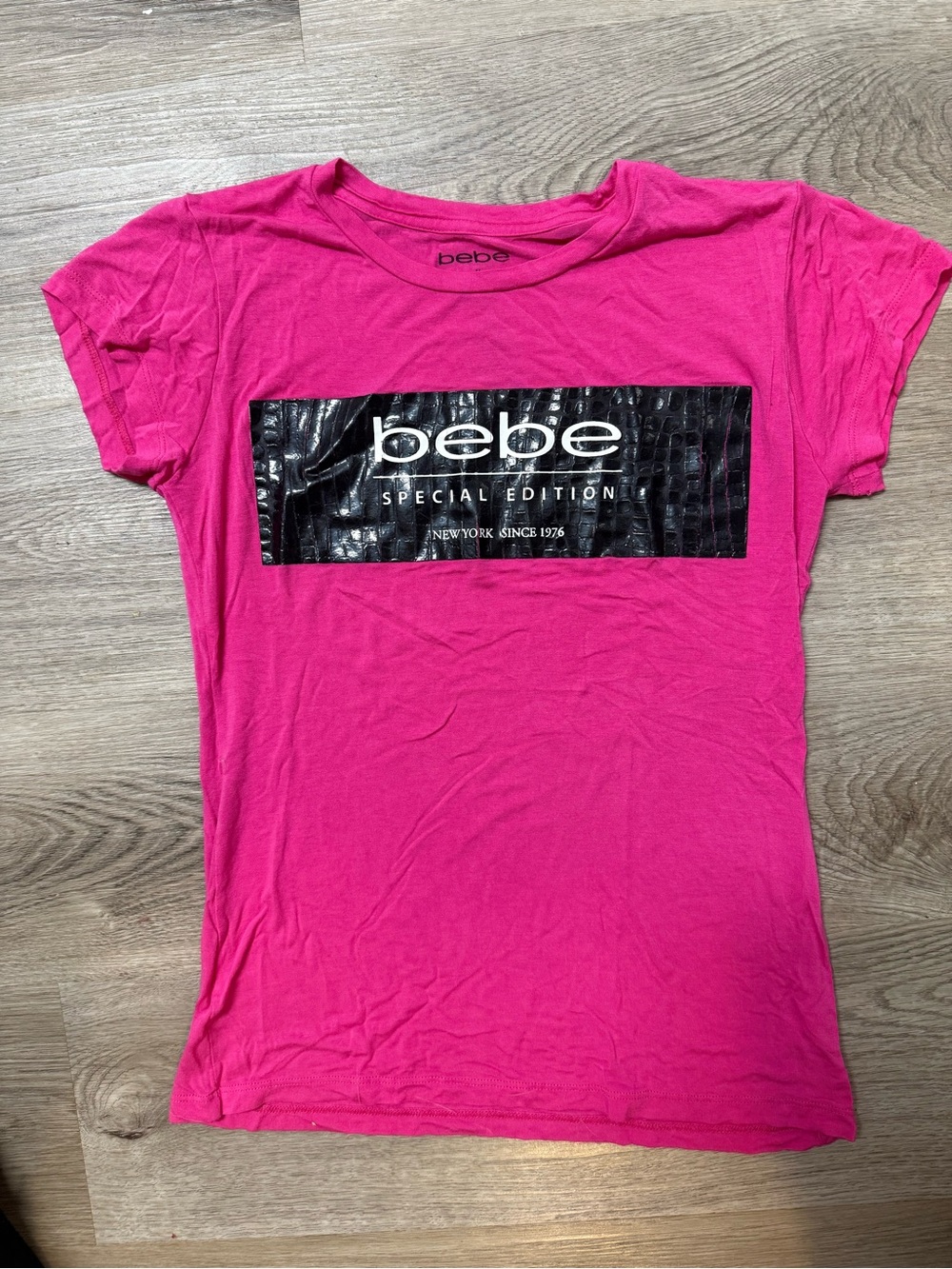bebe Hot Pink Short Sleeve Logo Tee